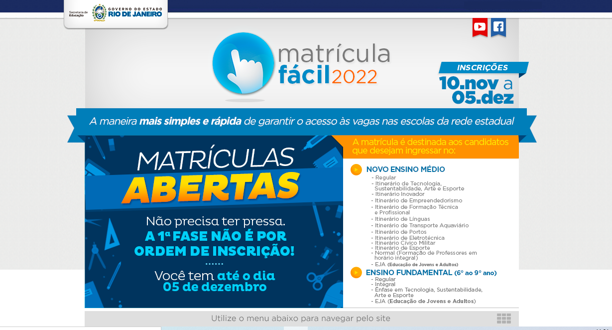 Matrícula Fácil RJ 2023 Inscrições Online (matriculafacil.rj.gov.br)